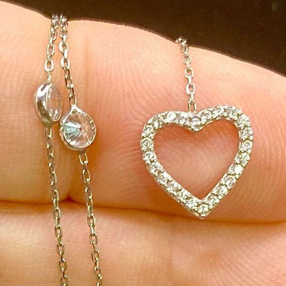 AFZ# sterling 925 silver necklace w/ Cz Heart pendant - Picture 6 of 12